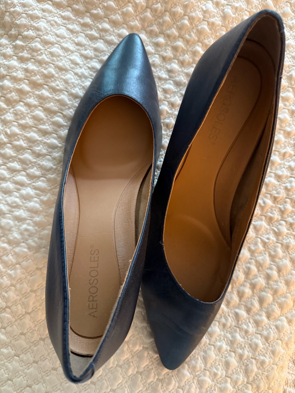 AEROSOLES Navy Pointed-Toe Leather Pumps